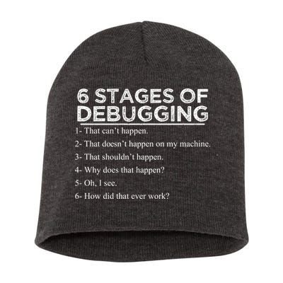 Funny Programmer 6 Stages Of Debugging Short Acrylic Beanie