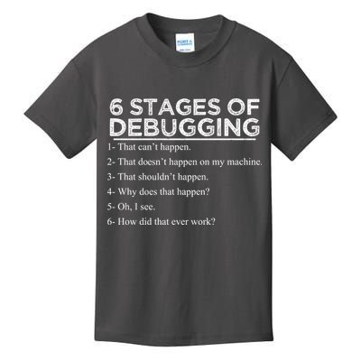 Funny Programmer 6 Stages Of Debugging Kids T-Shirt
