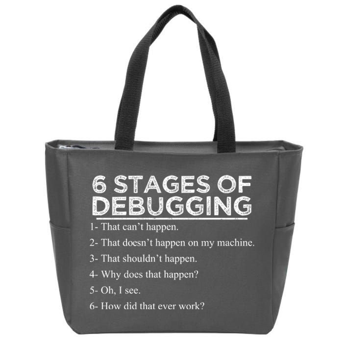 Funny Programmer 6 Stages Of Debugging Zip Tote Bag