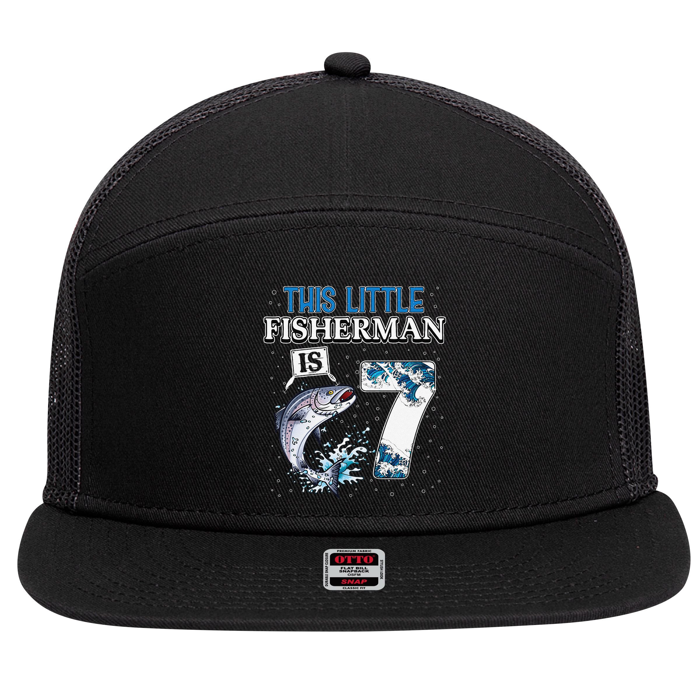 Fishing Party 7 Year Old Birthday Fisherman 7th Fisher 7 Panel Mesh Trucker Snapback Hat