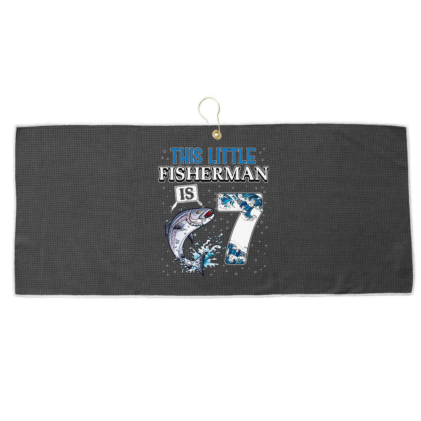Fishing Party 7 Year Old Birthday Fisherman 7th Fisher Large Microfiber Waffle Golf Towel
