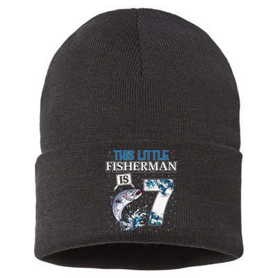 Fishing Party 7 Year Old Birthday Fisherman 7th Fisher Sustainable Knit Beanie