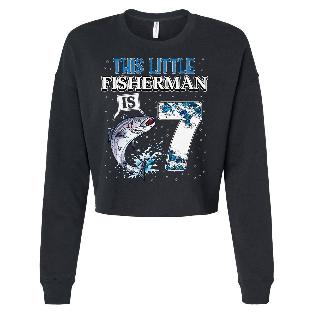 Fishing Party 7 Year Old Birthday Fisherman 7th Fisher Cropped Pullover Crew