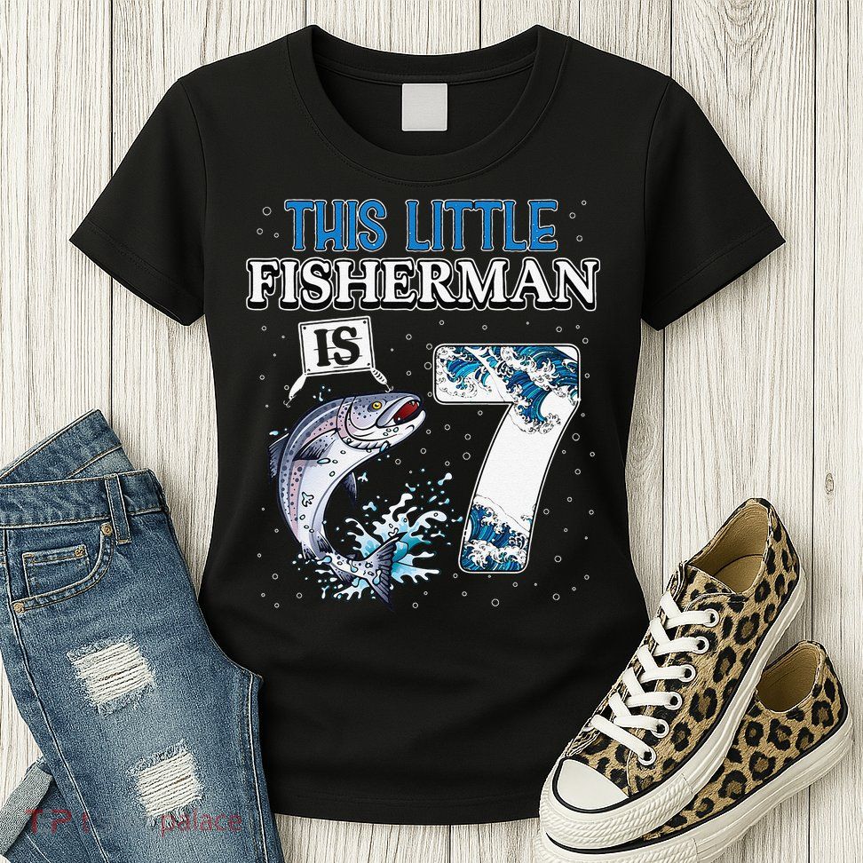 Fishing Party 7 Year Old Birthday Fisherman 7th Fisher Womens T-Shirt