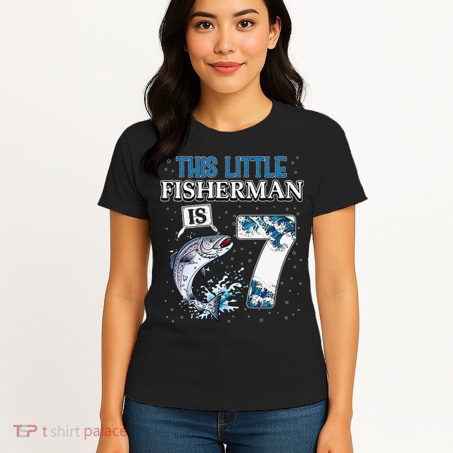Fishing Party 7 Year Old Birthday Fisherman 7th Fisher Womens T-Shirt
