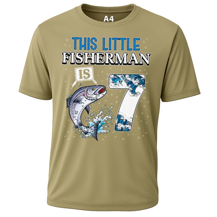 Fishing Party 7 Year Old Birthday Fisherman 7th Fisher Cooling Performance Crew T-Shirt