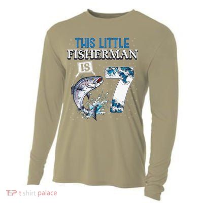 Fishing Party 7 Year Old Birthday Fisherman 7th Fisher Cooling Performance Long Sleeve Crew