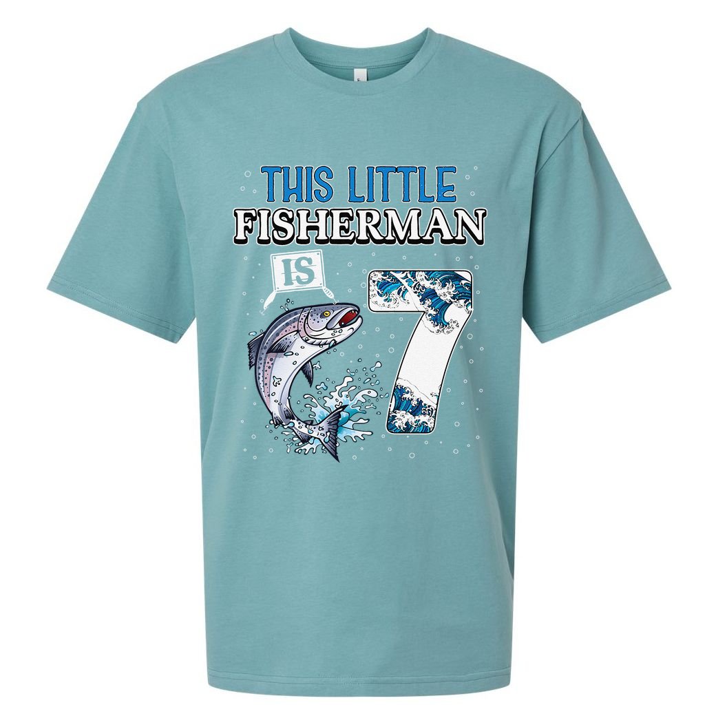 Fishing Party 7 Year Old Birthday Fisherman 7th Fisher Sueded Cloud Jersey T-Shirt
