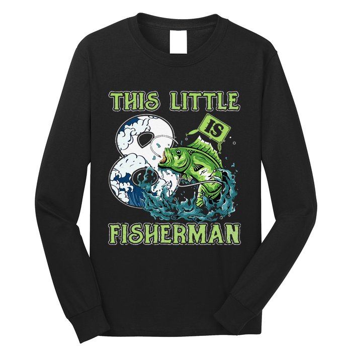 Fishing Party 8 Year Old Birthday Fisherman 8th Fisher Long Sleeve Shirt