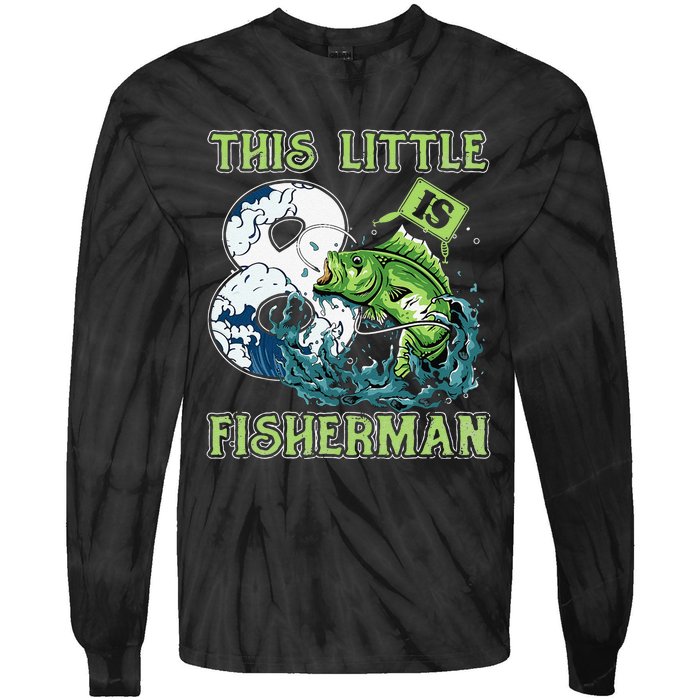 Fishing Party 8 Year Old Birthday Fisherman 8th Fisher Tie-Dye Long Sleeve Shirt