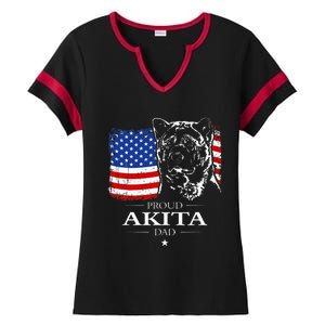 Funny Proud Akita Dad American Flag Patriotic Dog Gift Ladies Halftime Notch Neck Tee