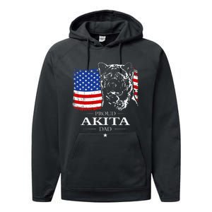 Funny Proud Akita Dad American Flag Patriotic Dog Gift Performance Fleece Hoodie