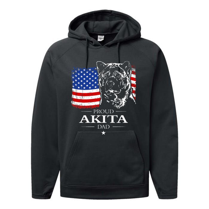 Funny Proud Akita Dad American Flag Patriotic Dog Gift Performance Fleece Hoodie