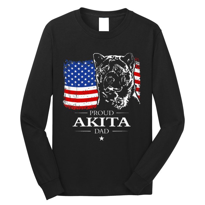 Funny Proud Akita Dad American Flag Patriotic Dog Gift Long Sleeve Shirt