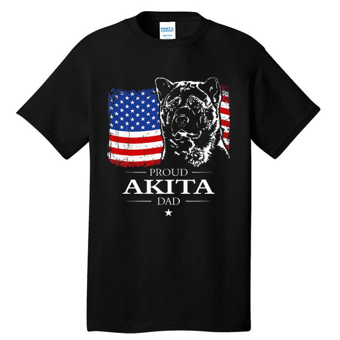 Funny Proud Akita Dad American Flag Patriotic Dog Gift Tall T-Shirt