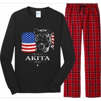 Funny Proud Akita Dad American Flag Patriotic Dog Gift Long Sleeve Pajama Set