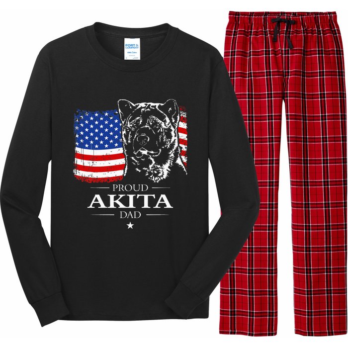 Funny Proud Akita Dad American Flag Patriotic Dog Gift Long Sleeve Pajama Set