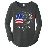 Funny Proud Akita Dad American Flag Patriotic Dog Gift Women's Perfect Tri Tunic Long Sleeve Shirt