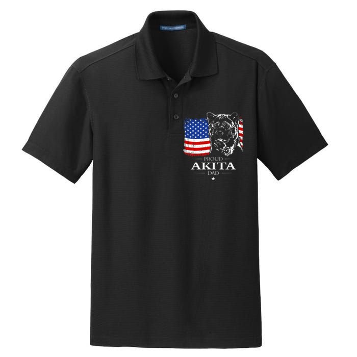 Funny Proud Akita Dad American Flag Patriotic Dog Gift Dry Zone Grid Polo