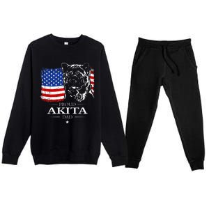 Funny Proud Akita Dad American Flag Patriotic Dog Gift Premium Crewneck Sweatsuit Set