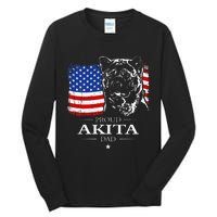 Funny Proud Akita Dad American Flag Patriotic Dog Gift Tall Long Sleeve T-Shirt