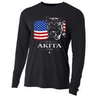 Funny Proud Akita Dad American Flag Patriotic Dog Gift Cooling Performance Long Sleeve Crew