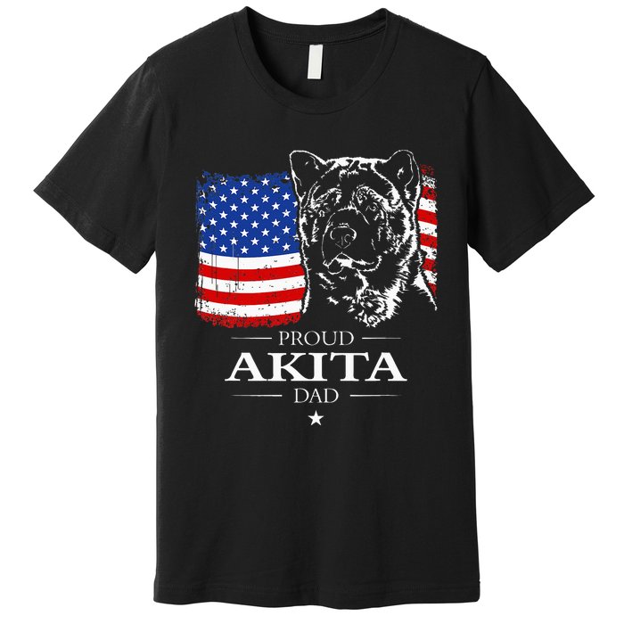 Funny Proud Akita Dad American Flag Patriotic Dog Gift Premium T-Shirt