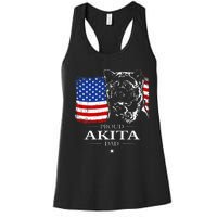 Funny Proud Akita Dad American Flag Patriotic Dog Gift Women's Racerback Tank