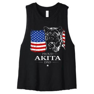 Funny Proud Akita Dad American Flag Patriotic Dog Gift Women's Racerback Cropped Tank