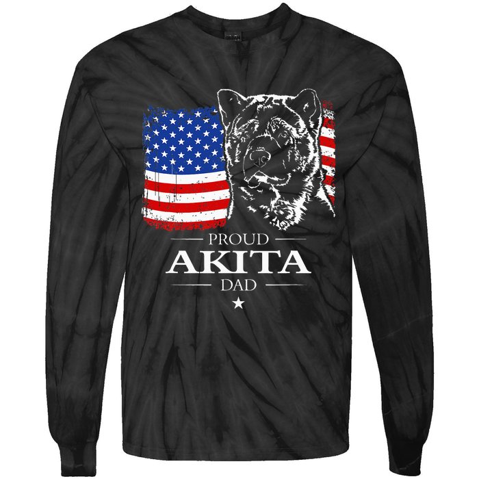 Funny Proud Akita Dad American Flag Patriotic Dog Gift Tie-Dye Long Sleeve Shirt