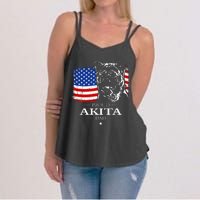 Funny Proud Akita Dad American Flag Patriotic Dog Gift Women's Strappy Tank