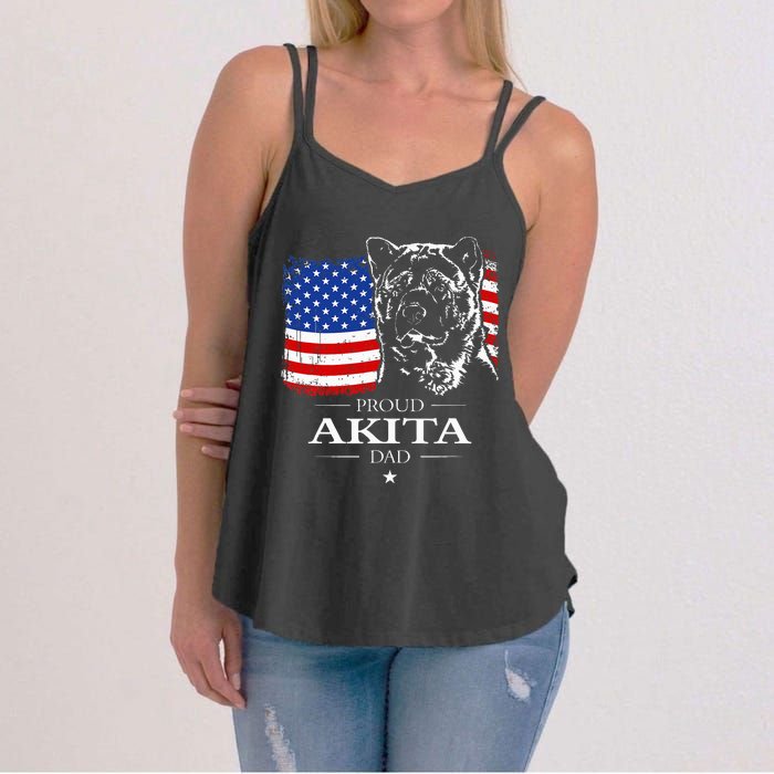 Funny Proud Akita Dad American Flag Patriotic Dog Gift Women's Strappy Tank