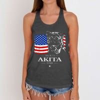 Funny Proud Akita Dad American Flag Patriotic Dog Gift Women's Knotted Racerback Tank