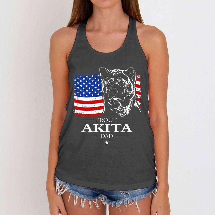 Funny Proud Akita Dad American Flag Patriotic Dog Gift Women's Knotted Racerback Tank