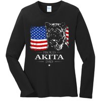 Funny Proud Akita Dad American Flag Patriotic Dog Gift Ladies Long Sleeve Shirt