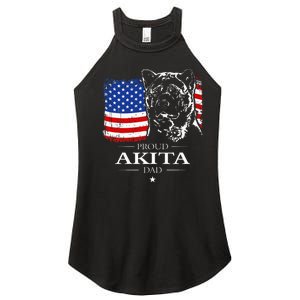 Funny Proud Akita Dad American Flag Patriotic Dog Gift Women's Perfect Tri Rocker Tank