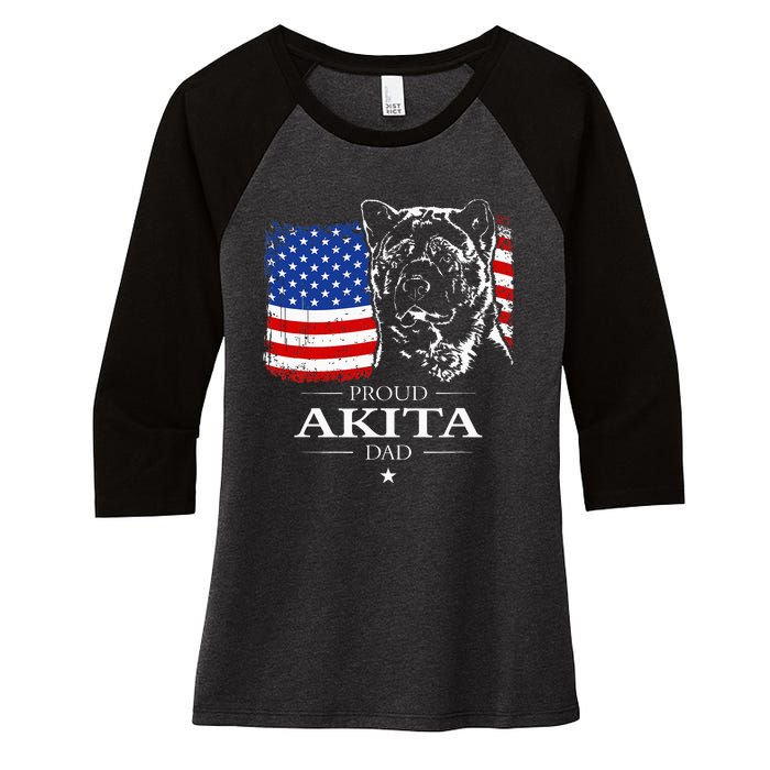 Funny Proud Akita Dad American Flag Patriotic Dog Gift Women's Tri-Blend 3/4-Sleeve Raglan Shirt