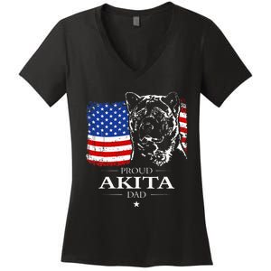 Funny Proud Akita Dad American Flag Patriotic Dog Gift Women's V-Neck T-Shirt