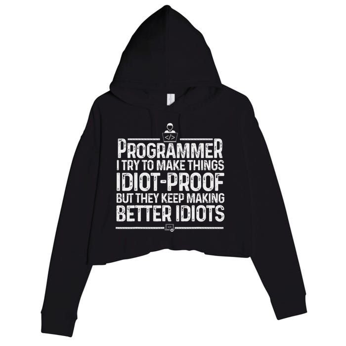 Funny Programmer Art Women Computer Coder Programming Crop Fleece Hoodie