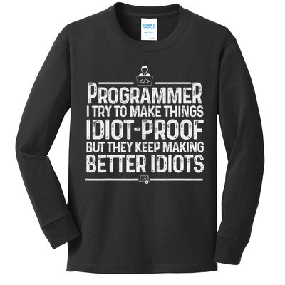 Funny Programmer Art Women Computer Coder Programming Kids Long Sleeve Shirt