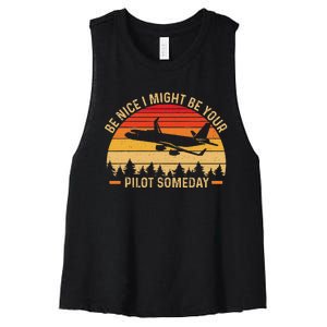 Funny Pilot Art For Women Aviation Airplane Pilot Women's Racerback Cropped Tank