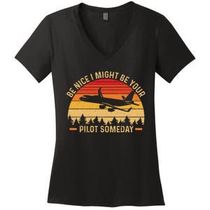 Funny Pilot Art For Women Aviation Airplane Pilot Women's V-Neck T-Shirt