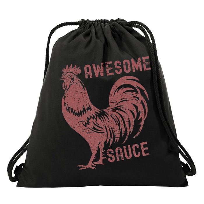 Funny Pets Awesome Sauce With Picture Of Rooster Drawstring Bag