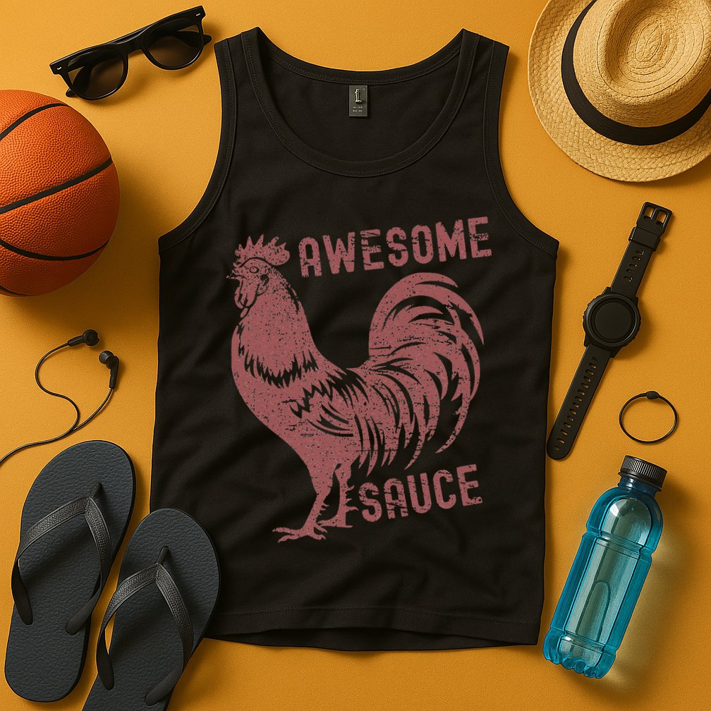 Funny Pets Awesome Sauce With Picture Of Rooster Tank Top