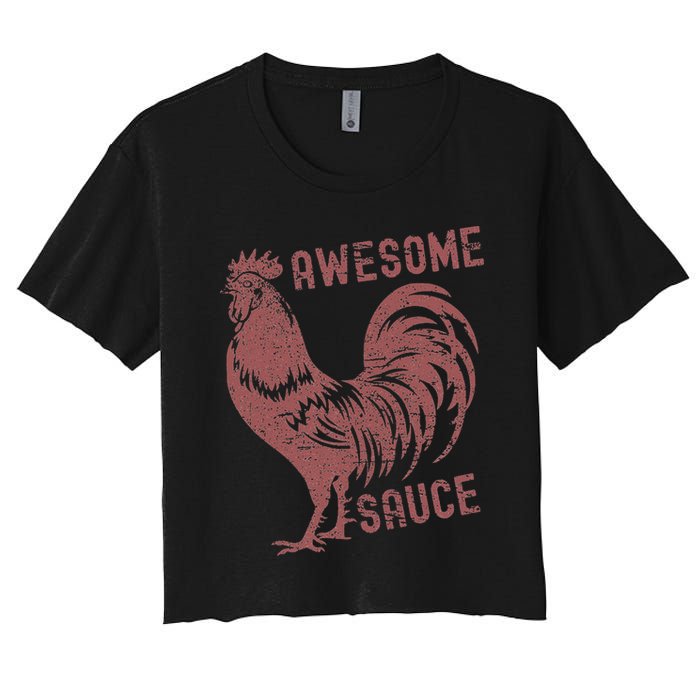 Funny Pets Awesome Sauce With Picture Of Rooster Women's Crop Top Tee