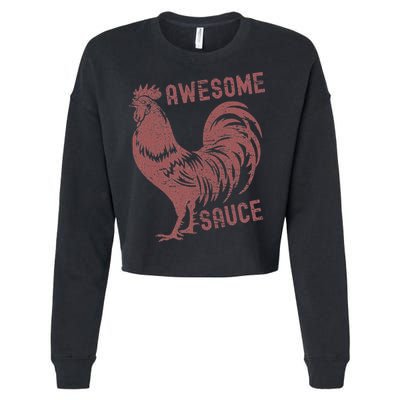 Funny Pets Awesome Sauce With Picture Of Rooster Cropped Pullover Crew