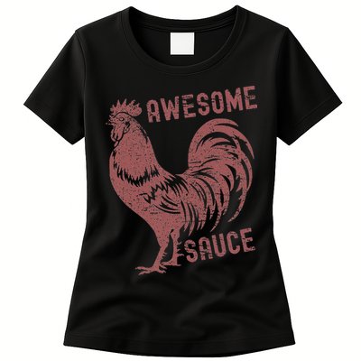 Funny Pets Awesome Sauce With Picture Of Rooster Womens T-Shirt