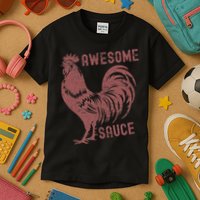 Funny Pets Awesome Sauce With Picture Of Rooster Kids T-Shirt