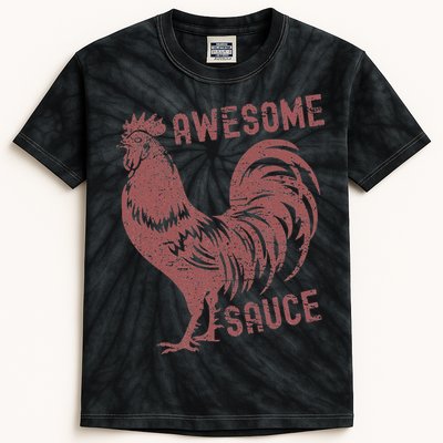 Funny Pets Awesome Sauce With Picture Of Rooster Kids Tie-Dye T-Shirt