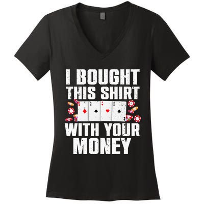 Funny Poker Art For Gambling Men Women Poker Player Gambler Women's V-Neck T-Shirt